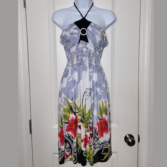 Hibiscus flower Y2K swim suit cover up halter dress Size M - Picture 1 of 12